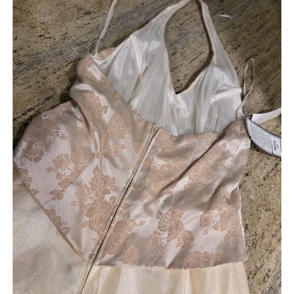 New! Te Rez New York Vintage Champagne Brocade Tull Formal Dress Size 10 Halter - Picture 13 of 16